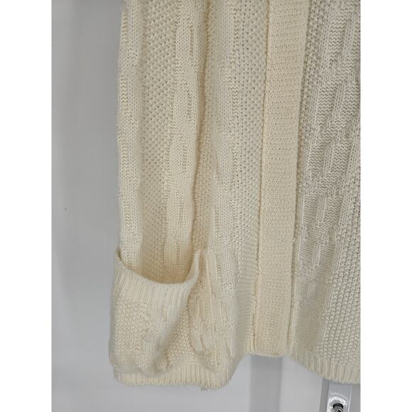 VTG Women's Sleeveless Open Front Cream Ribbed Acrylic Cardigan Size M - Picture 2 of 4